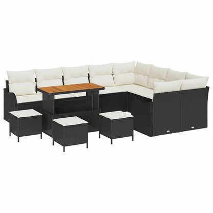 Set Divano da Giardino con cuscino 13 pcs Nero e Crema