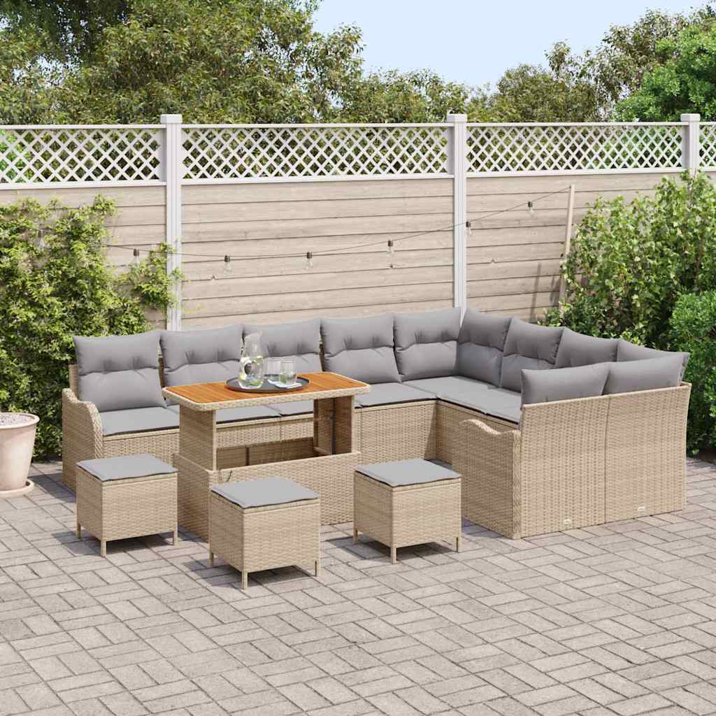 Set Divano da Giardino con cuscino 13 pcs Beige e Grigio Chiaro