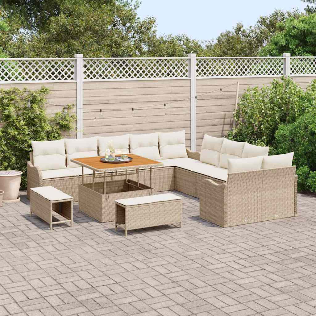 Set Divano da Giardino con cuscino 13 pcs Beige e Crema
