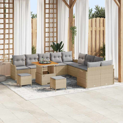 Set Divano da Giardino con cuscino 13 pcs Beige e Grigio Chiaro