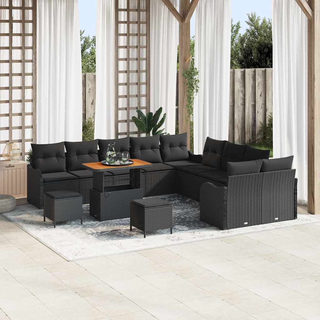 Set Divano da Giardino con cuscino con cuscino 13 pcs Nero