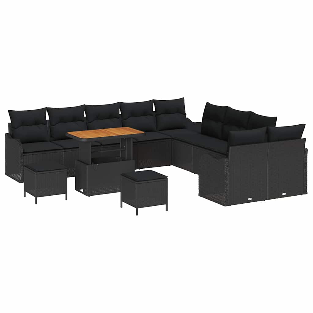 Set Divano da Giardino con cuscino con cuscino 13 pcs Nero