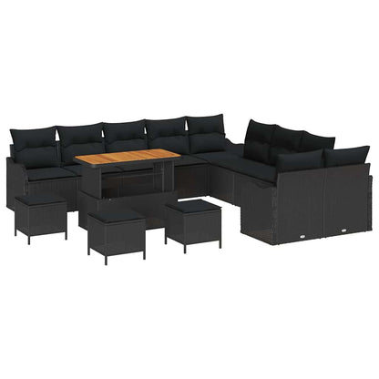 Set Divano da Giardino con cuscino con cuscino 14 pcs Nero