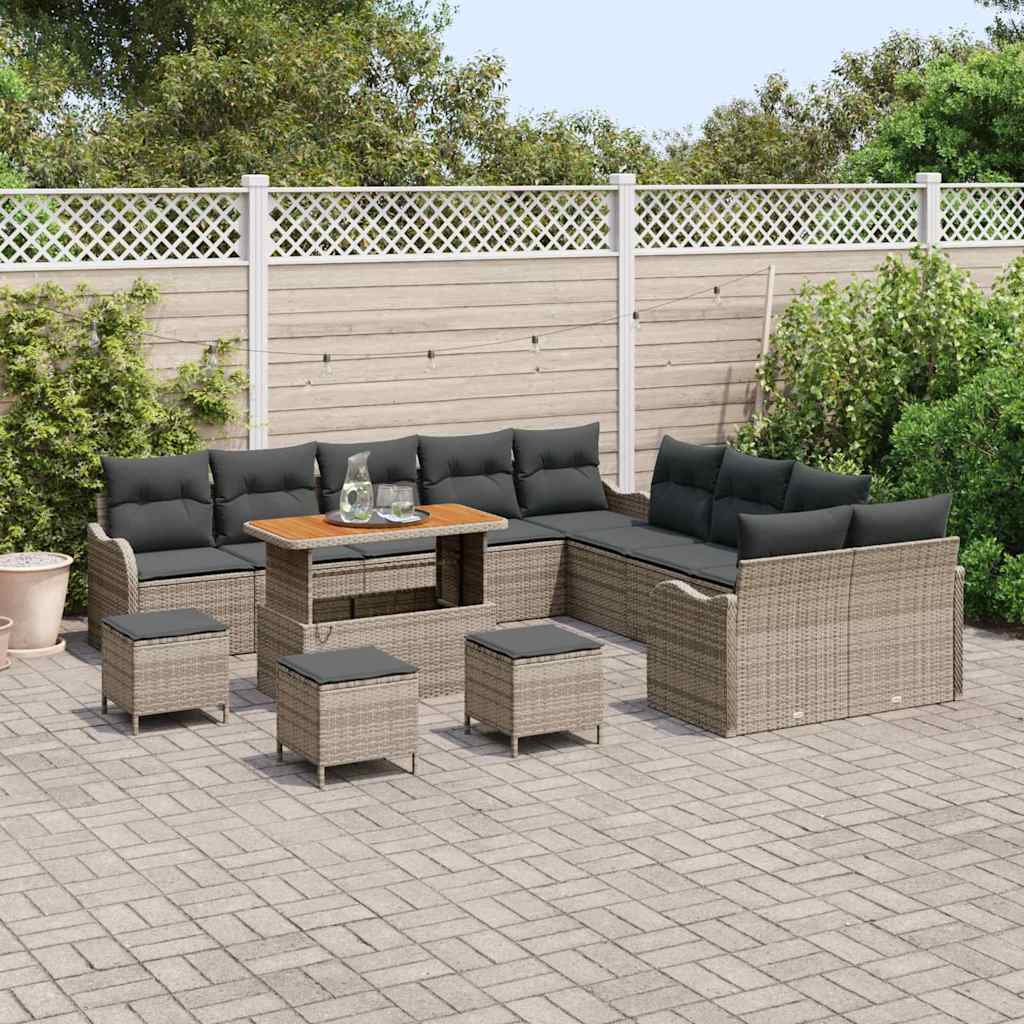 Set Divano da Giardino con cuscino con cuscino 14 pcs Grigio