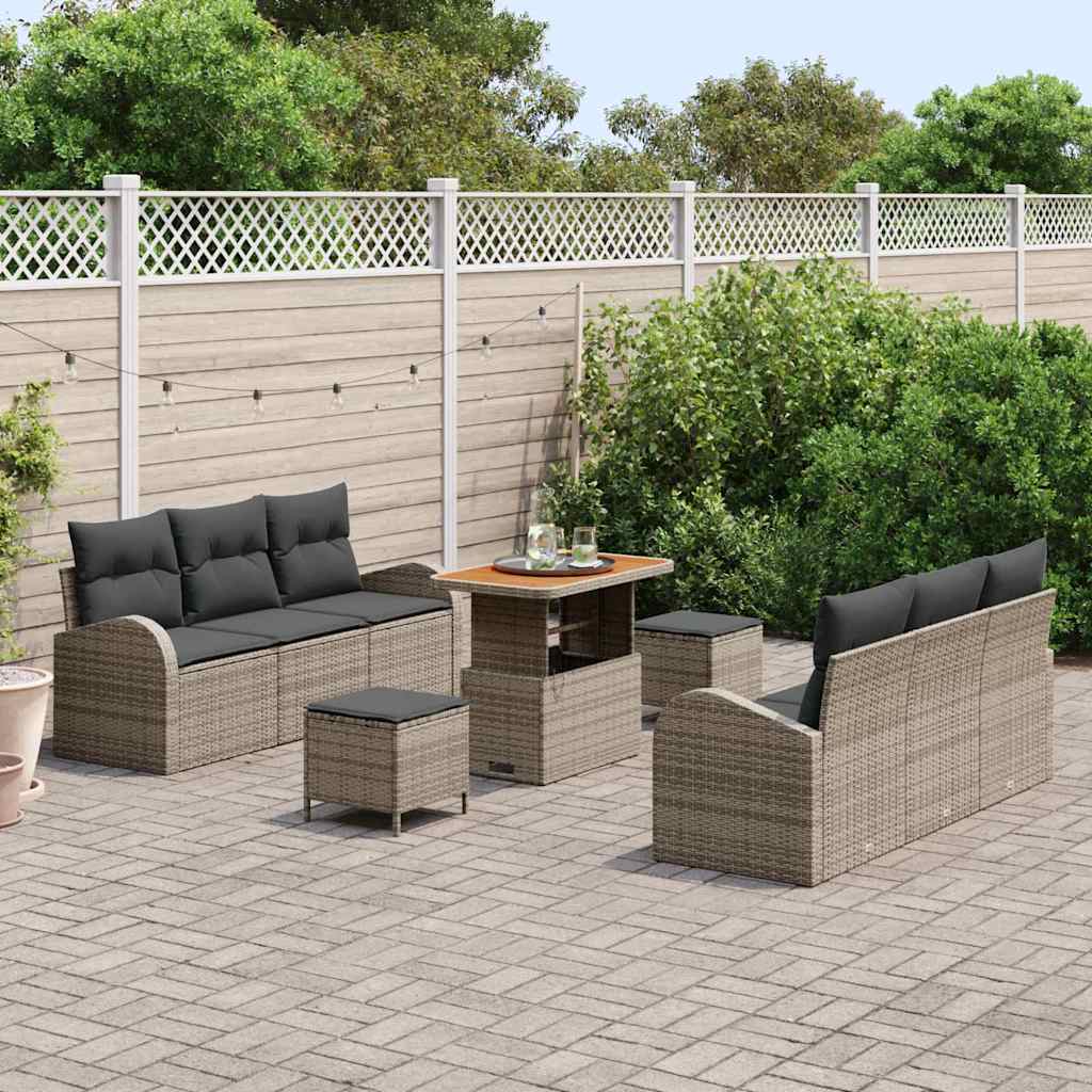 Set Divano da Giardino con cuscino con cuscino 9 pcs Grigio