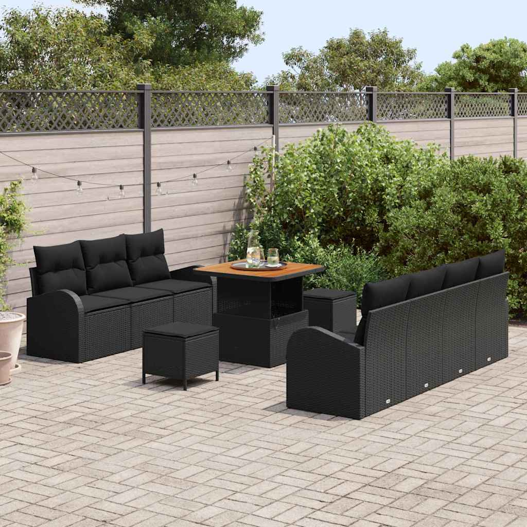 Set Divano da Giardino con cuscino con cuscino 10 pcs Nero