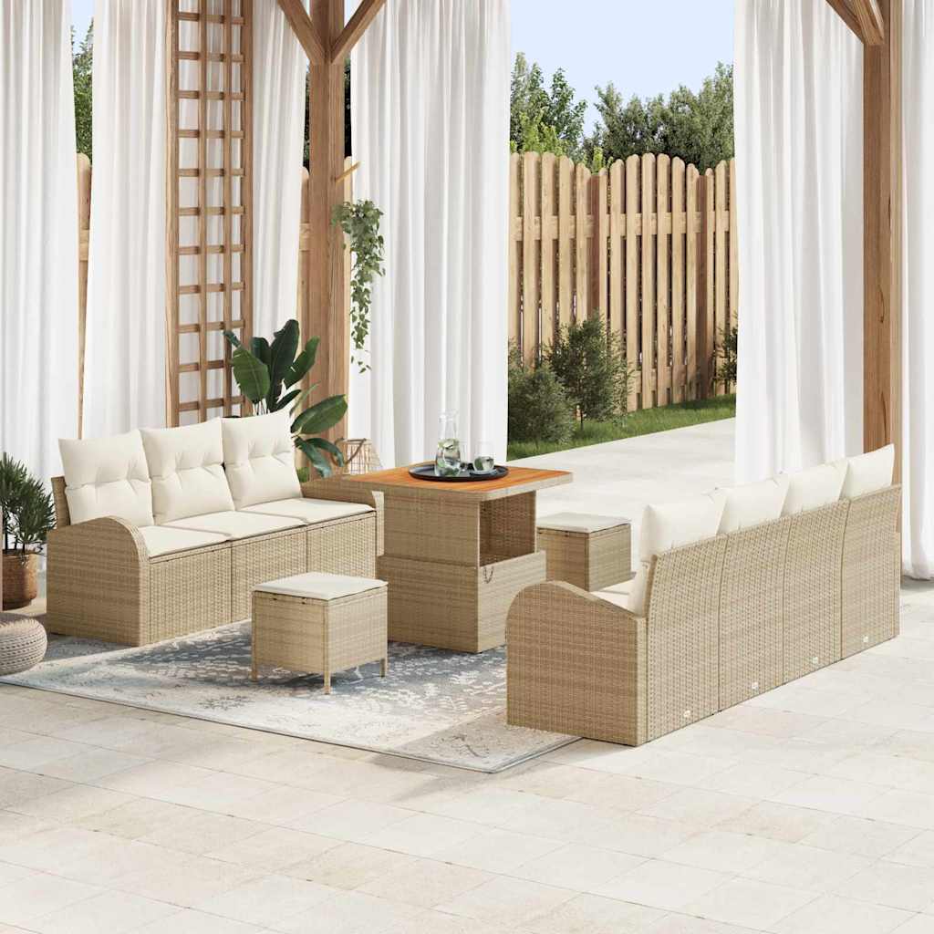 Set Divano da Giardino con cuscino 10 pcs Beige e Crema