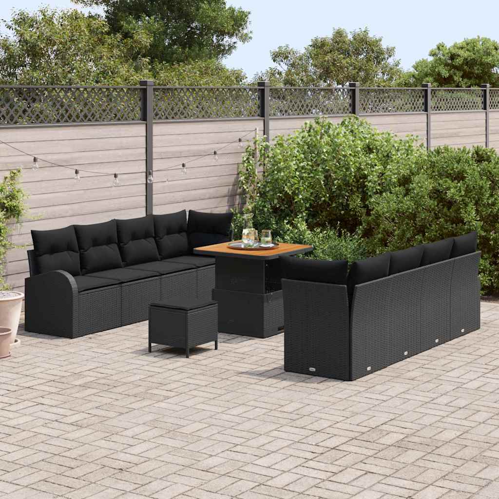 Set Divano da Giardino con cuscino con cuscino 11 pcs Nero