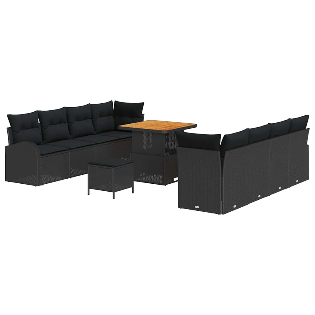Set Divano da Giardino con cuscino con cuscino 11 pcs Nero