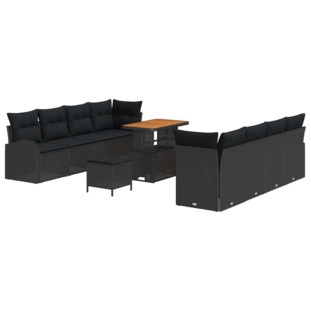 Set Divano da Giardino con cuscino con cuscino 11 pcs Nero