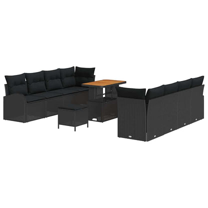 Set Divano da Giardino con cuscino con cuscino 11 pcs Nero