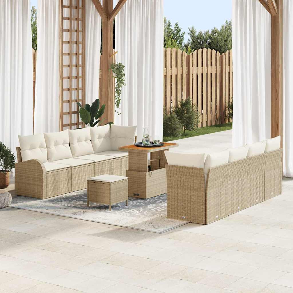 Set Divano da Giardino con cuscino 11 pcs Beige e Crema