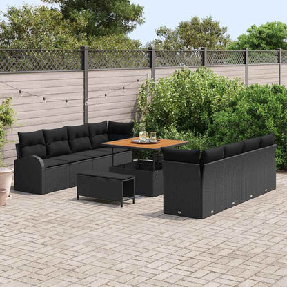 Set Divano da Giardino con cuscino con cuscino 11 pcs Nero