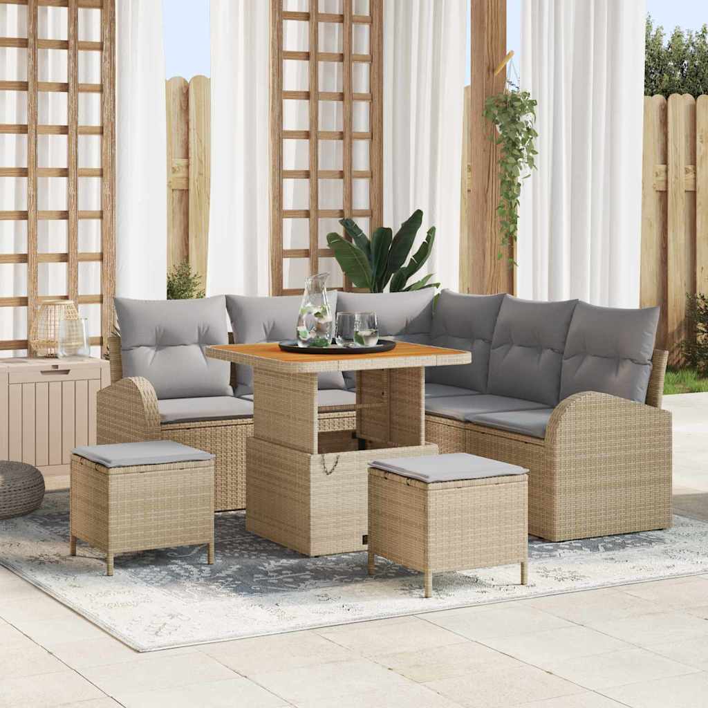 Set Divano da Giardino con cuscino 8 pcs Beige e Grigio Chiaro