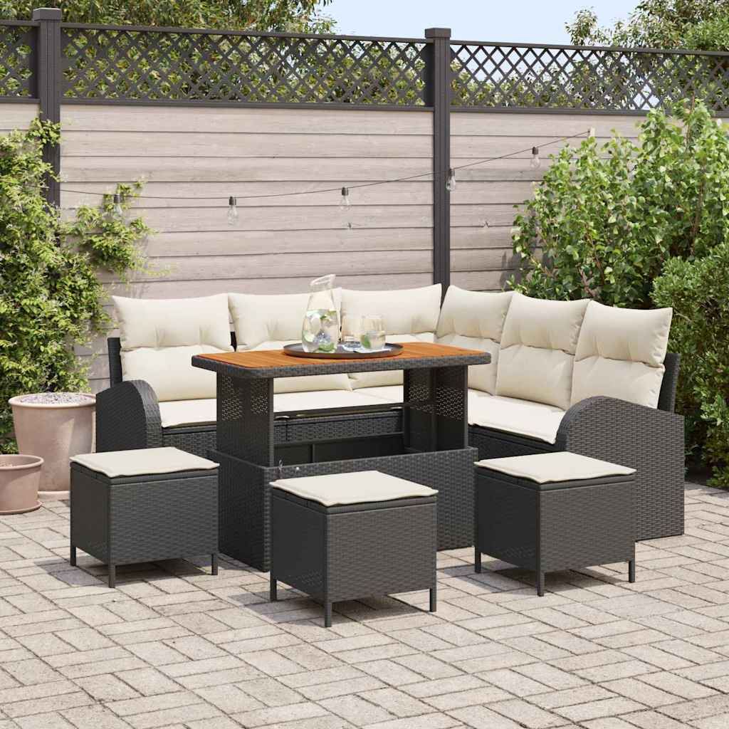 Set Divano da Giardino con cuscino 9 pcs Nero e Crema
