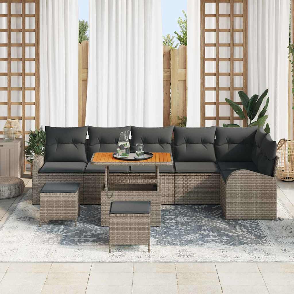 Set Divano da Giardino con cuscino con cuscino 9 pcs Grigio