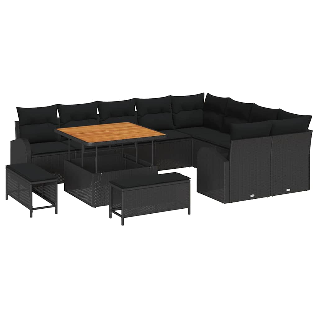 Set Divano da Giardino con cuscino con cuscino 12 pcs Nero