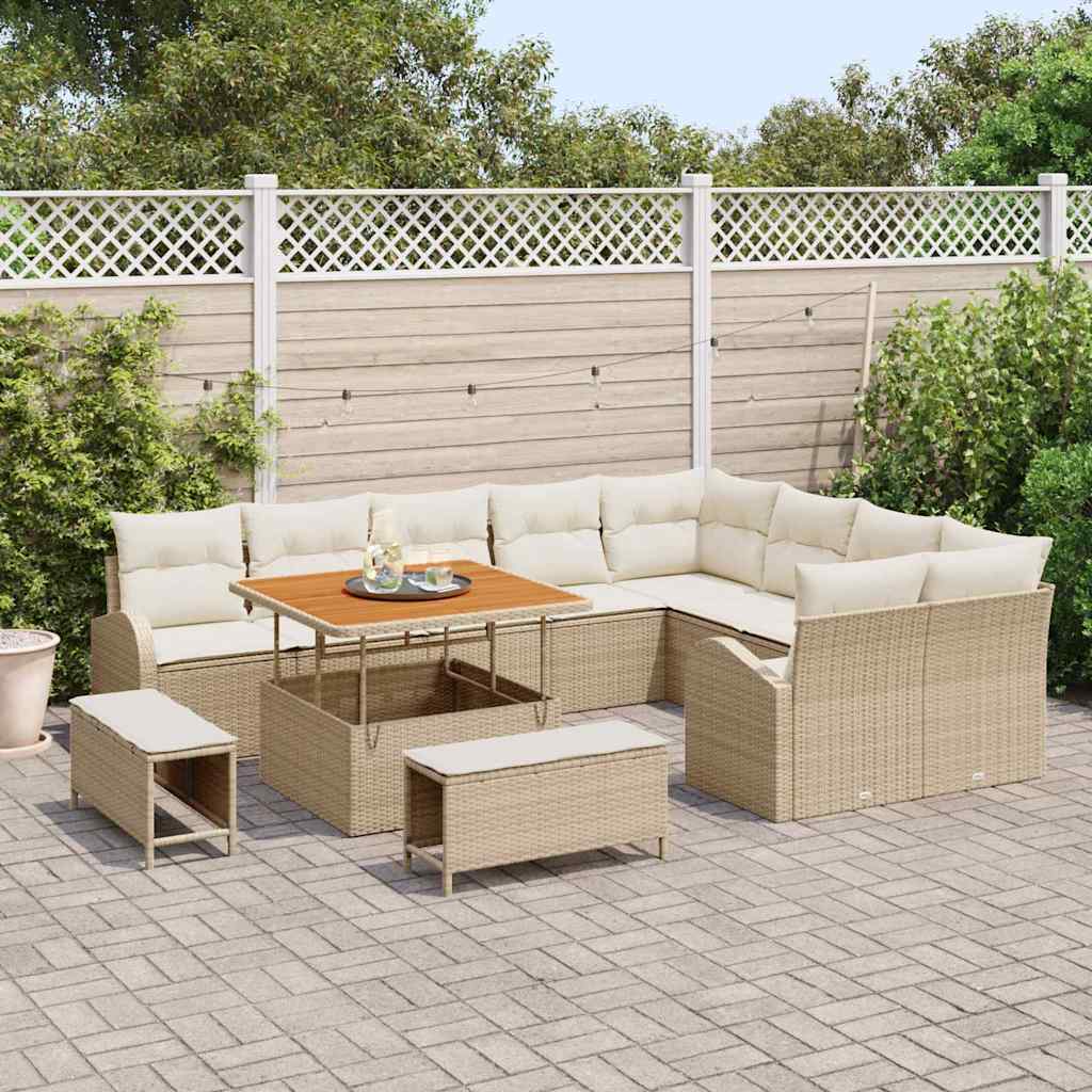 Set Divano da Giardino con cuscino 12 pcs Beige e Crema