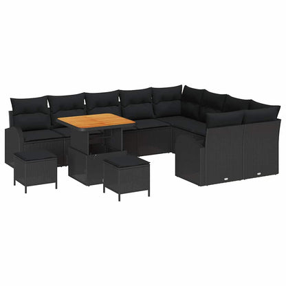 Set Divano da Giardino con cuscino con cuscino 12 pcs Nero