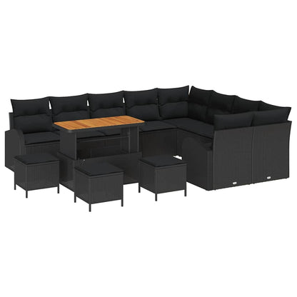 Set Divano da Giardino con cuscino con cuscino 13 pcs Nero