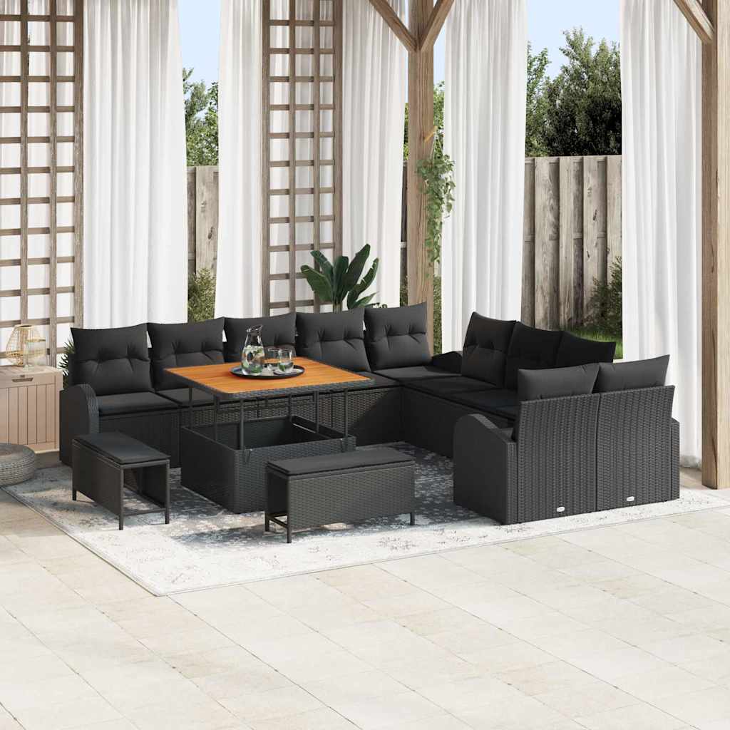 Set Divano da Giardino con cuscino con cuscino 13 pcs Nero