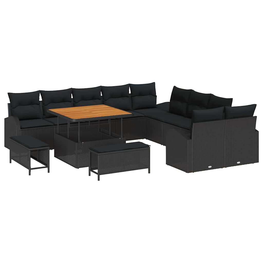 Set Divano da Giardino con cuscino con cuscino 13 pcs Nero