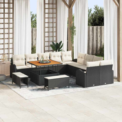 Set Divano da Giardino con cuscino 13 pcs Nero e Crema