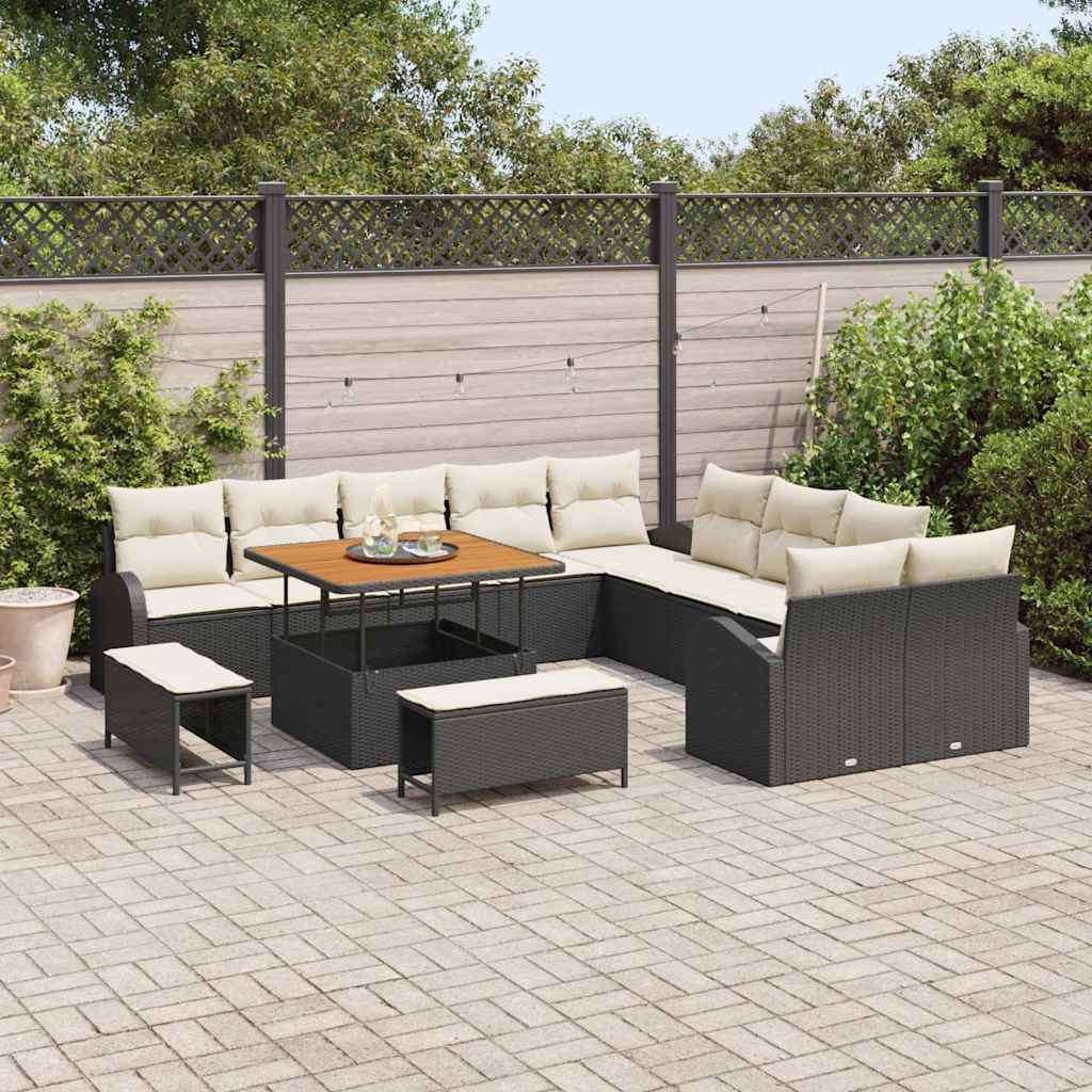 Set Divano da Giardino con cuscino 13 pcs Nero e Crema