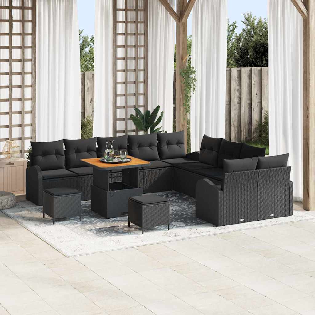 Set Divano da Giardino con cuscino con cuscino 13 pcs Nero