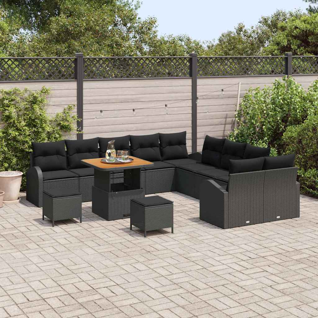 Set Divano da Giardino con cuscino con cuscino 13 pcs Nero