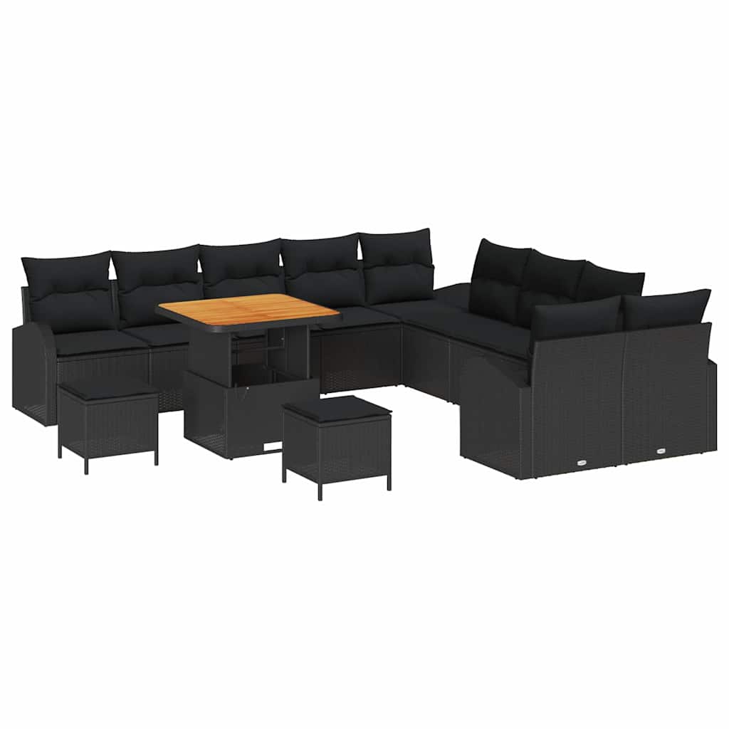 Set Divano da Giardino con cuscino con cuscino 13 pcs Nero