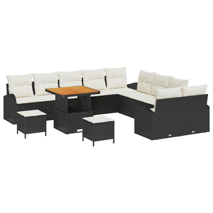 Set Divano da Giardino con cuscino 13 pcs Nero e Crema