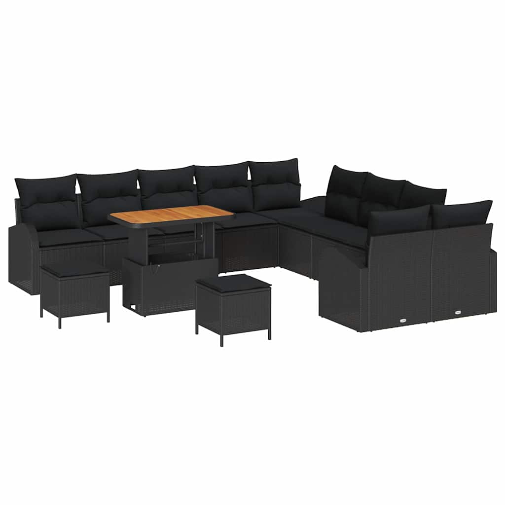 Set Divano da Giardino con cuscino con cuscino 13 pcs Nero