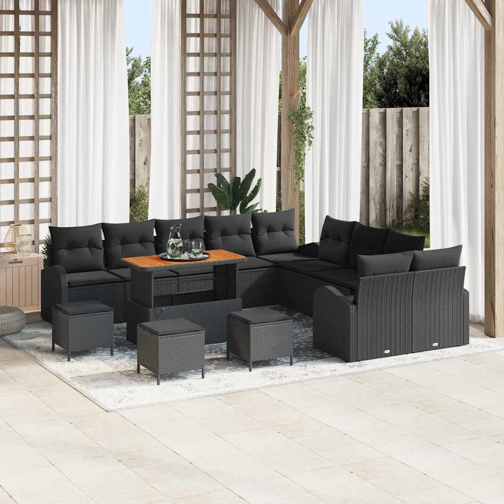 Set Divano da Giardino con cuscino con cuscino 14 pcs Nero