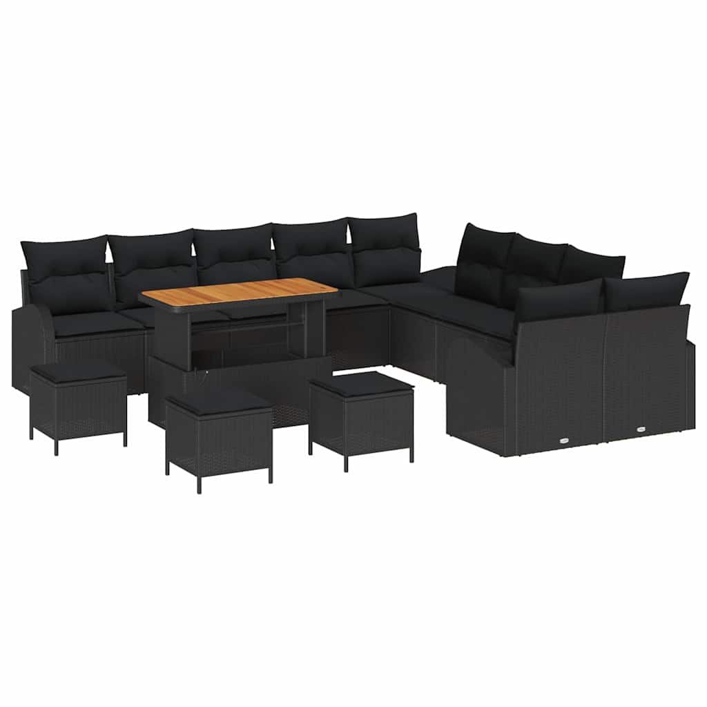 Set Divano da Giardino con cuscino con cuscino 14 pcs Nero