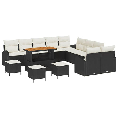 Set Divano da Giardino con cuscino 14 pcs Nero e Crema