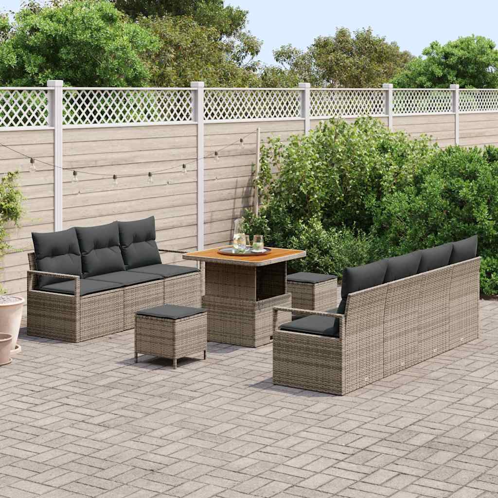 Set Divano da Giardino con cuscino con cuscino 10 pcs Grigio