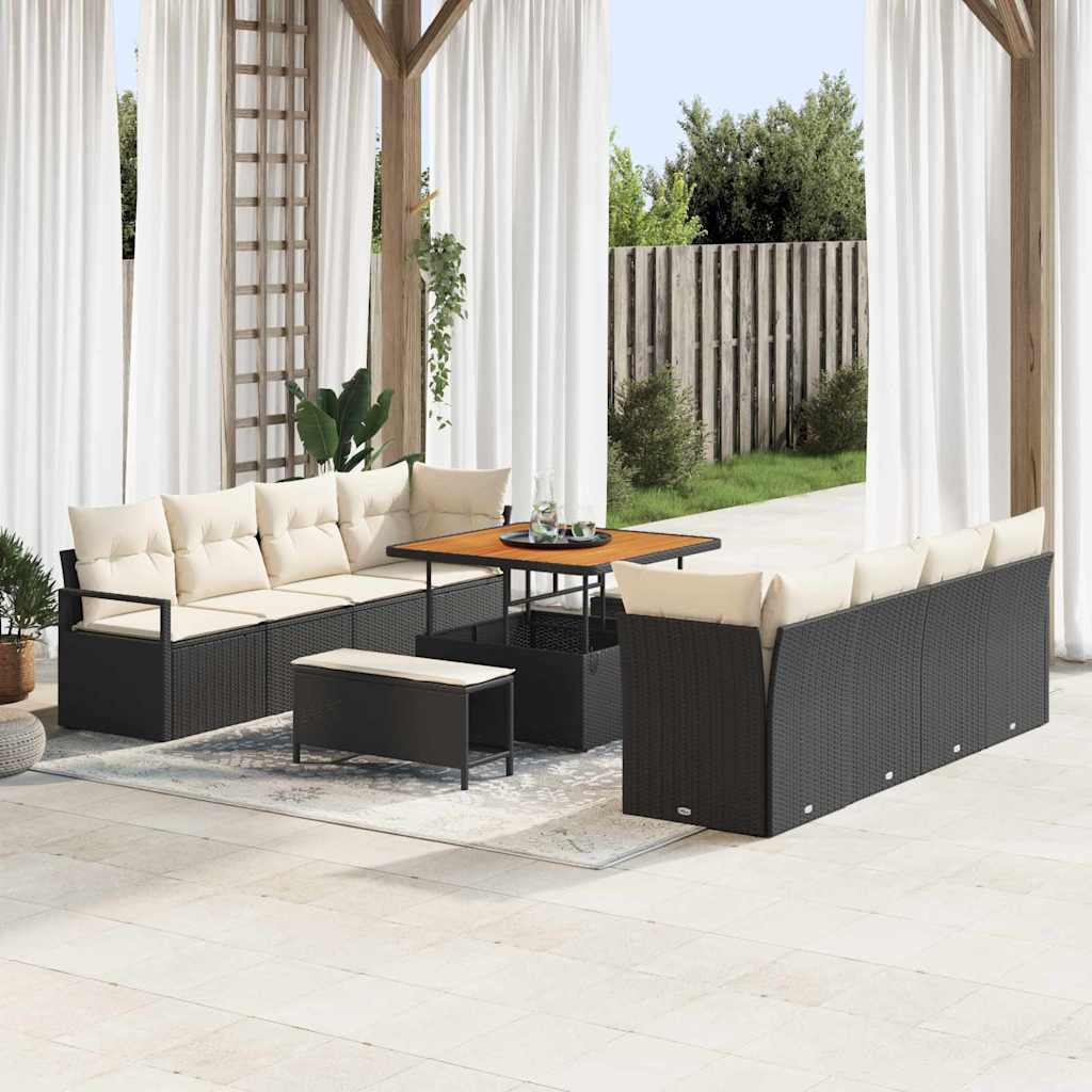 Set Divano da Giardino Nero e Crema 100 x 100 x 71 cm