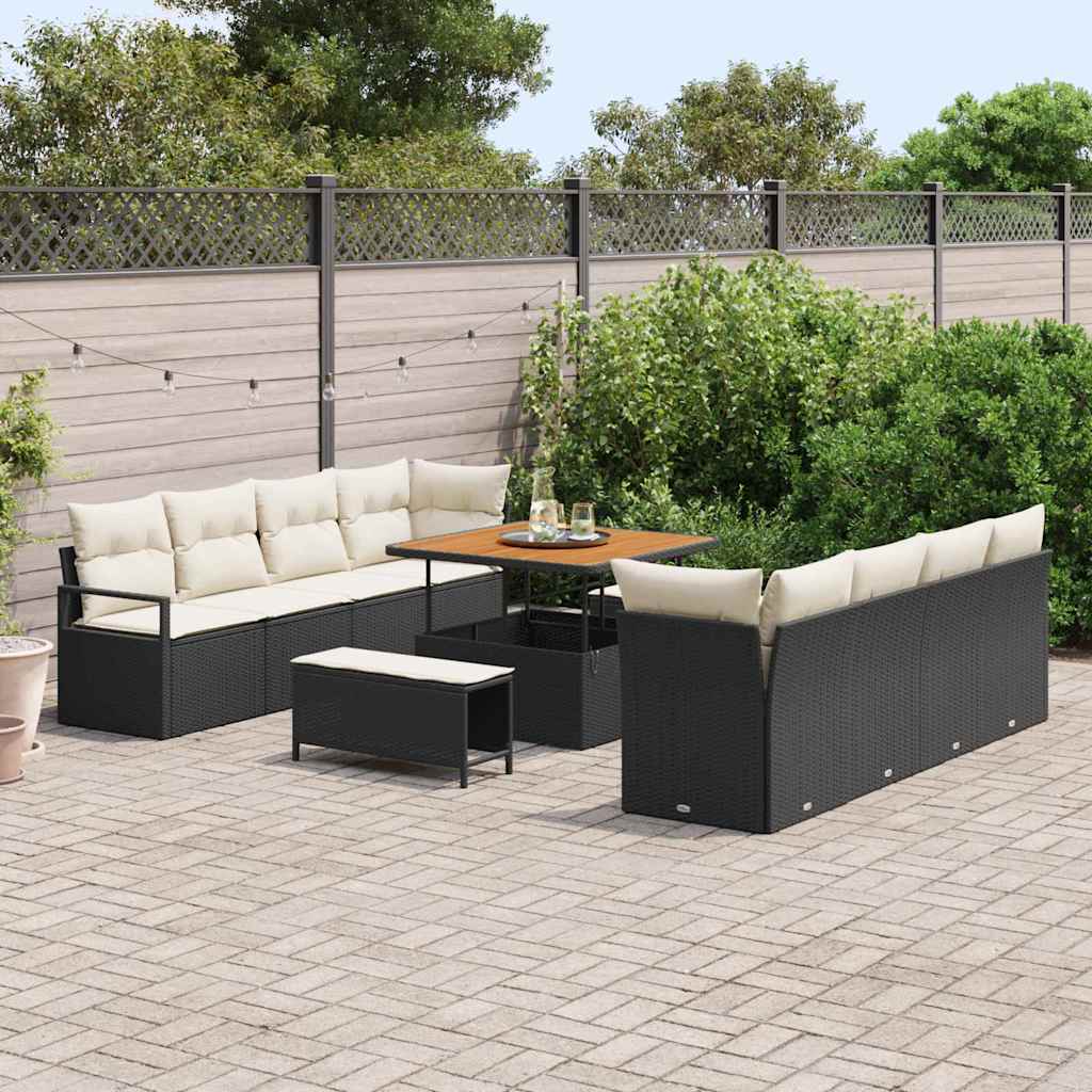 Set Divano da Giardino Nero e Crema 100 x 100 x 71 cm