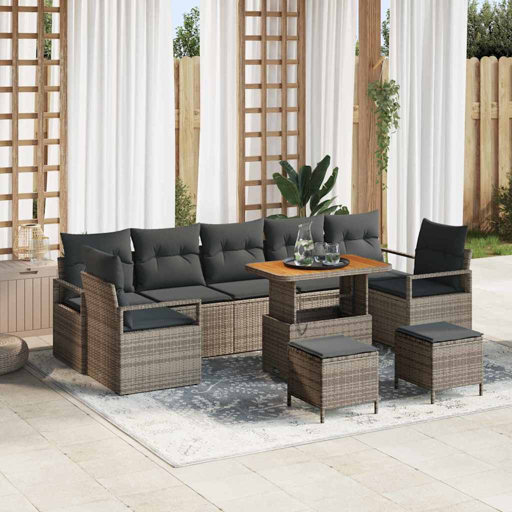 Set Divano da Giardino con cuscino con cuscino 10 pcs Grigio