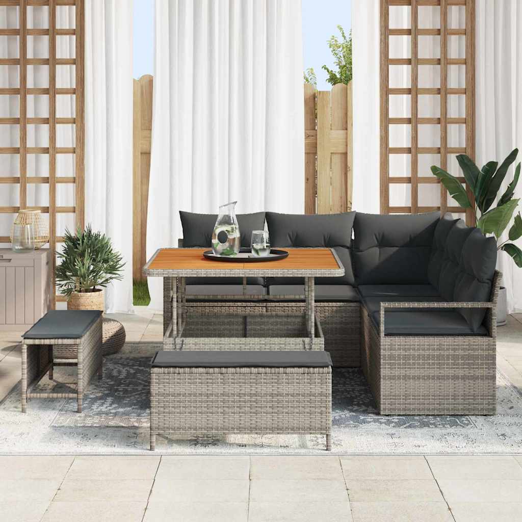 Set Divano da Giardino con cuscino con cuscino 8 pcs Grigio