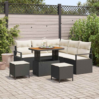 Set Divano da Giardino con cuscino 8 pcs Nero e Crema