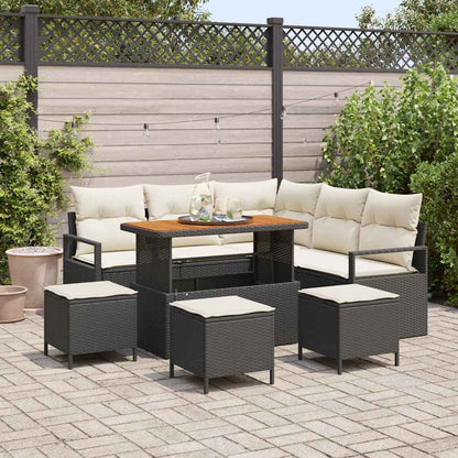 Set Divano da Giardino con cuscino 9 pcs Nero e Crema