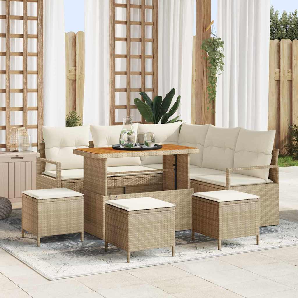 Set Divano da Giardino con cuscino 9 pcs Beige e Crema