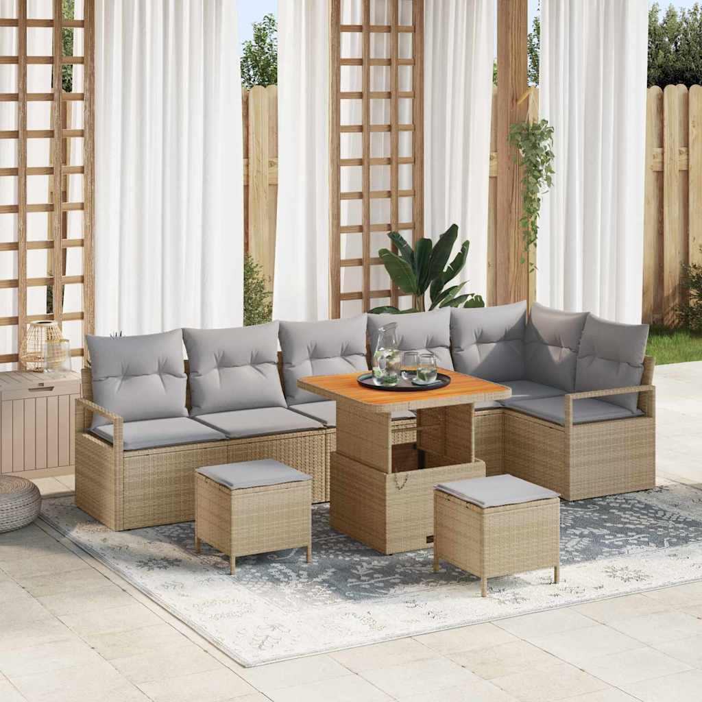 Set Divano da Giardino con cuscino 9 pcs Beige e Grigio Chiaro