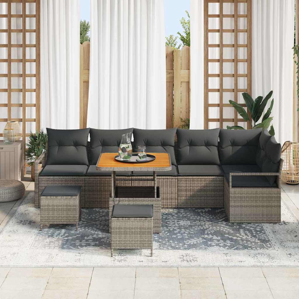 Set Divano da Giardino con cuscino con cuscino 9 pcs Grigio