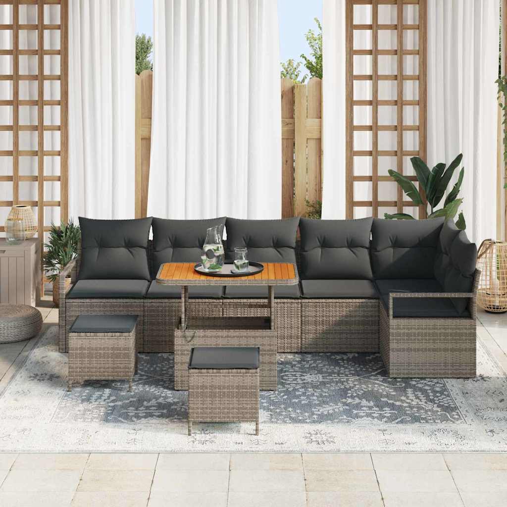 Set Divano da Giardino con cuscino con cuscino 9 pcs Grigio