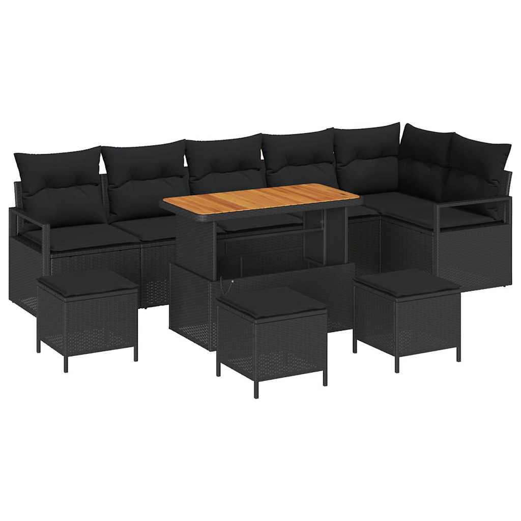 Set Divano da Giardino con cuscino con cuscino 10 pcs Nero