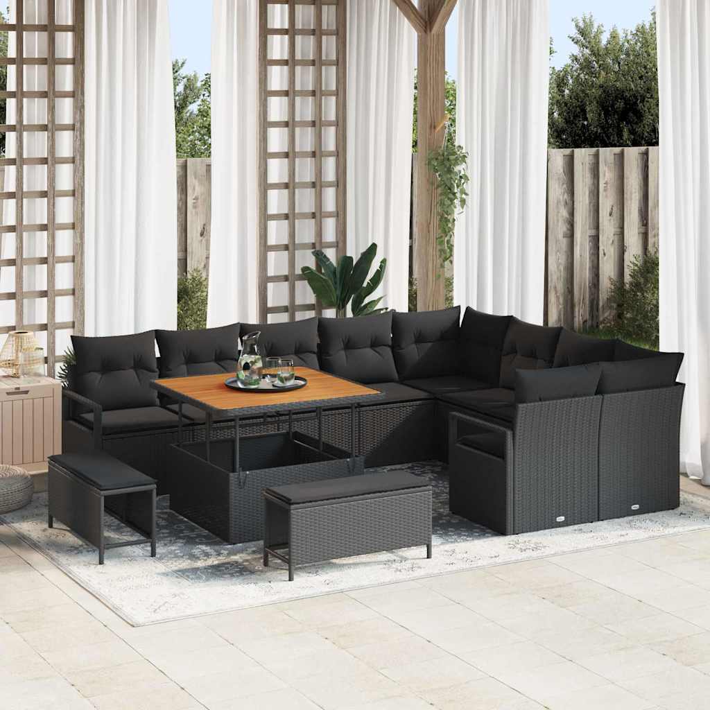 Set Divano da Giardino con cuscino con cuscino 12 pcs Nero