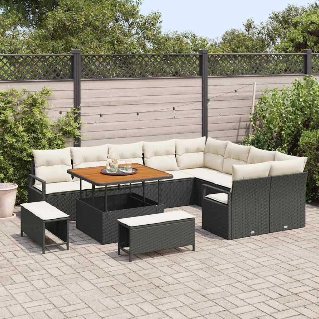 Set Divano da Giardino con cuscino 12 pcs Nero e Crema